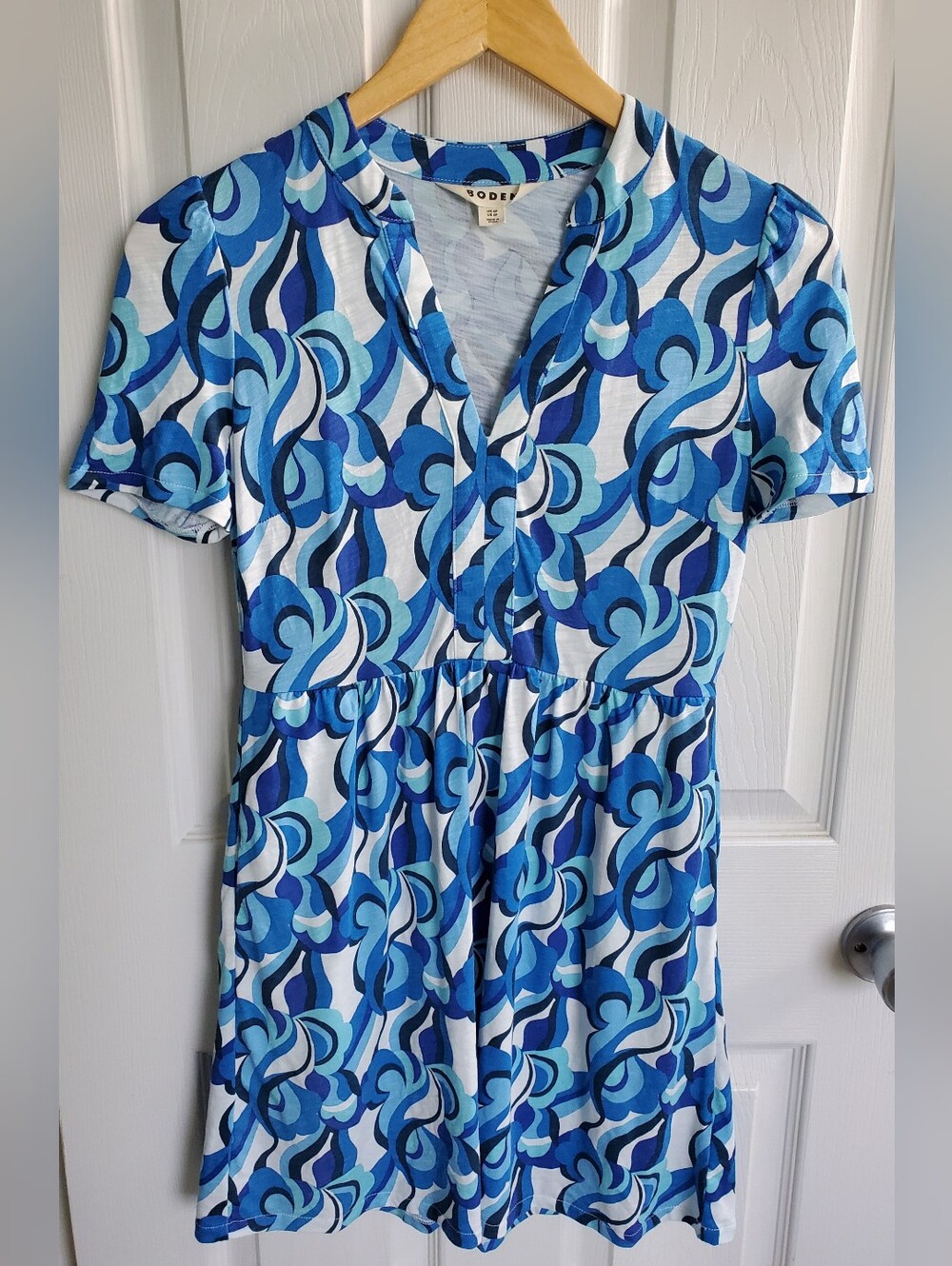Boden Naomi Short Sleeve Mini Dress Blue Abstract Swirl Fairy Size 6P